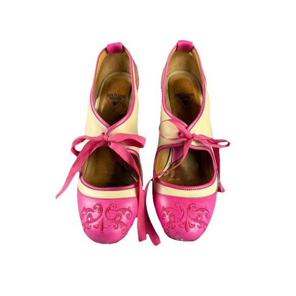 JOHN FLUEVOG Revelation Pink Lace Up Bow Heels Pumps Vintage Womens 6 Retro - Picture 3 of 10